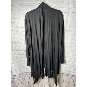 Interview‎ Elegant Draped Fringed Cardigan Versatile Layering Piece Black